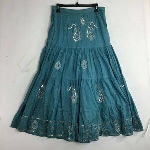 Cinnamon & Spice Women's Turquoise Paisley Embroidered A Line Skirt Size M